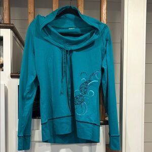 Teal Long Sleeve Hoodie with Embroidery